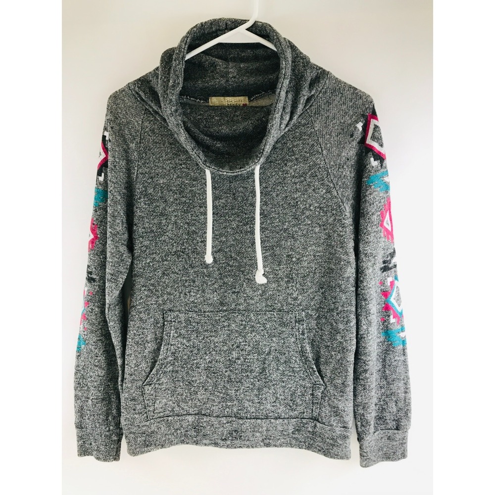 I'm in Love with Derek Sweatshirt Women's Size S Gray Cowl Neck Drawstring Aztec